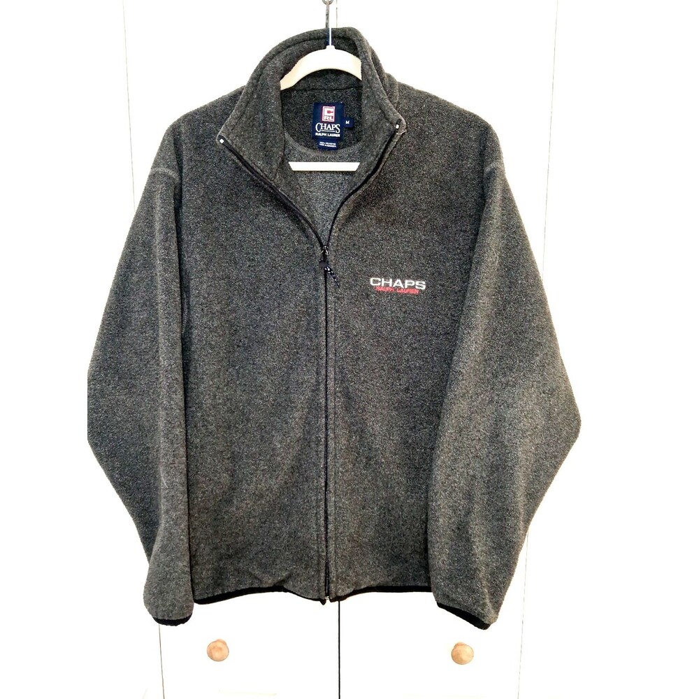 VTG 1990s Chaps Ralph Lauren Fleece Jacket Mens Gray Full Zip mock neck sports